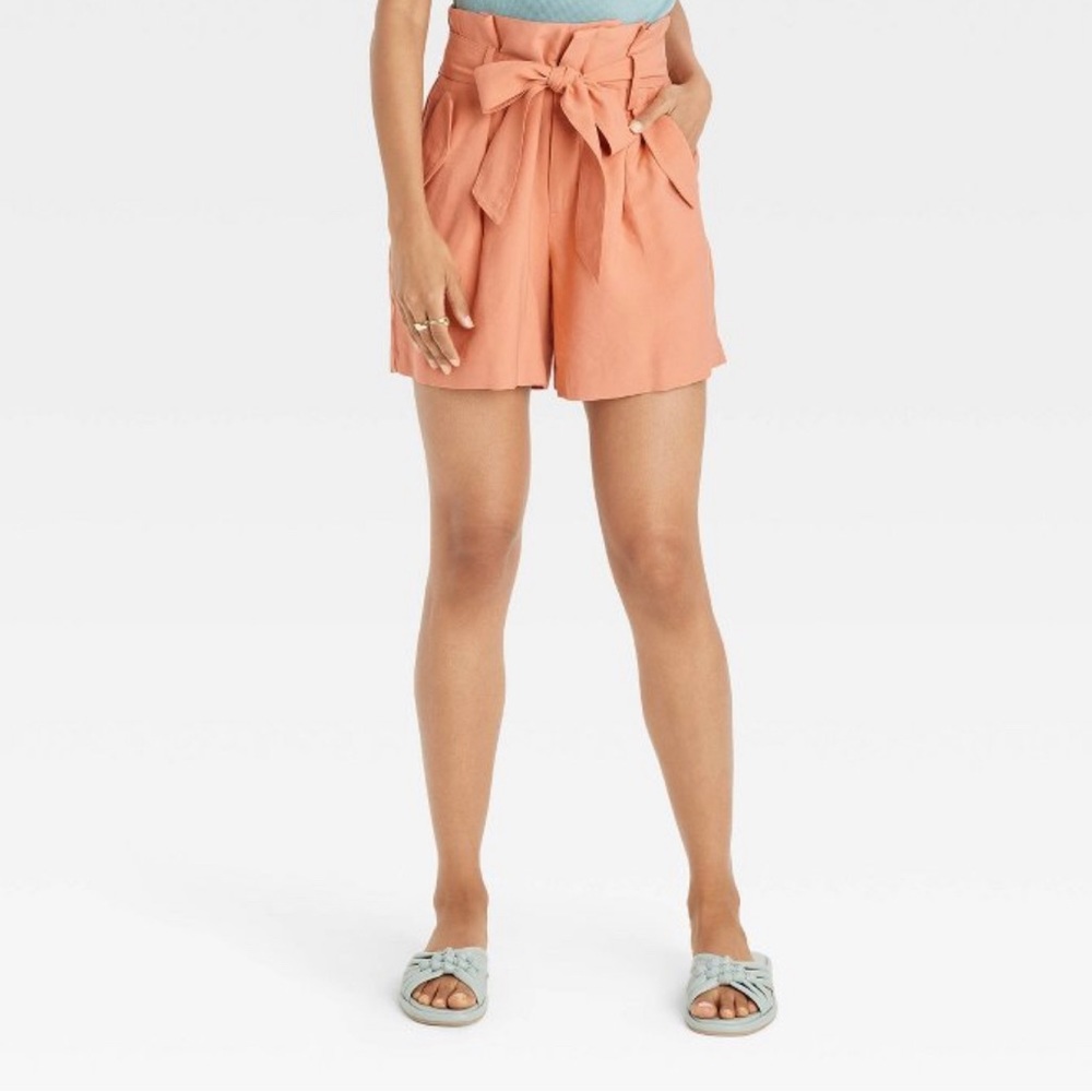 Burnt orange paper bag shorts